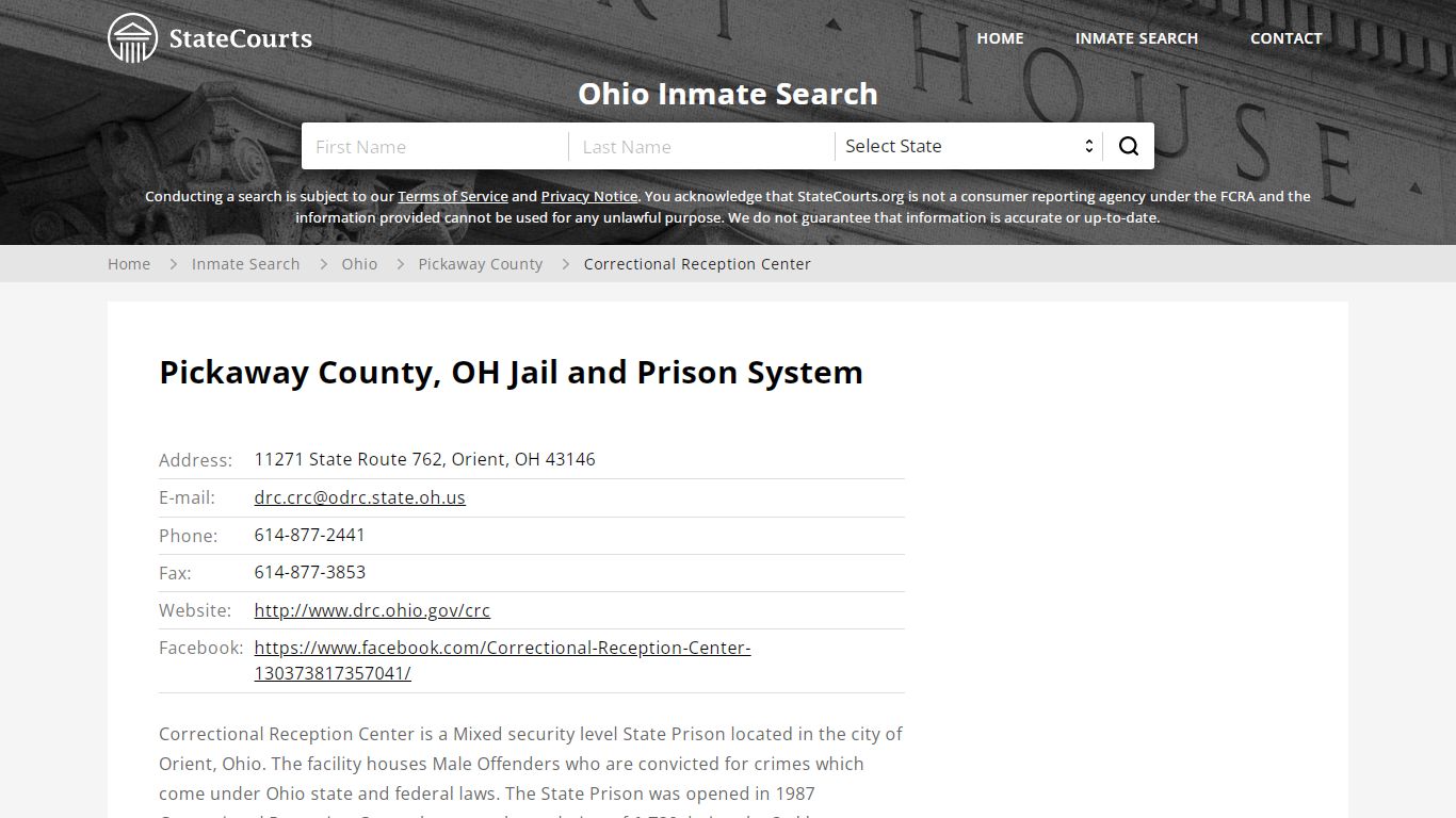 Correctional Reception Center Inmate Records Search, Ohio - StateCourts
